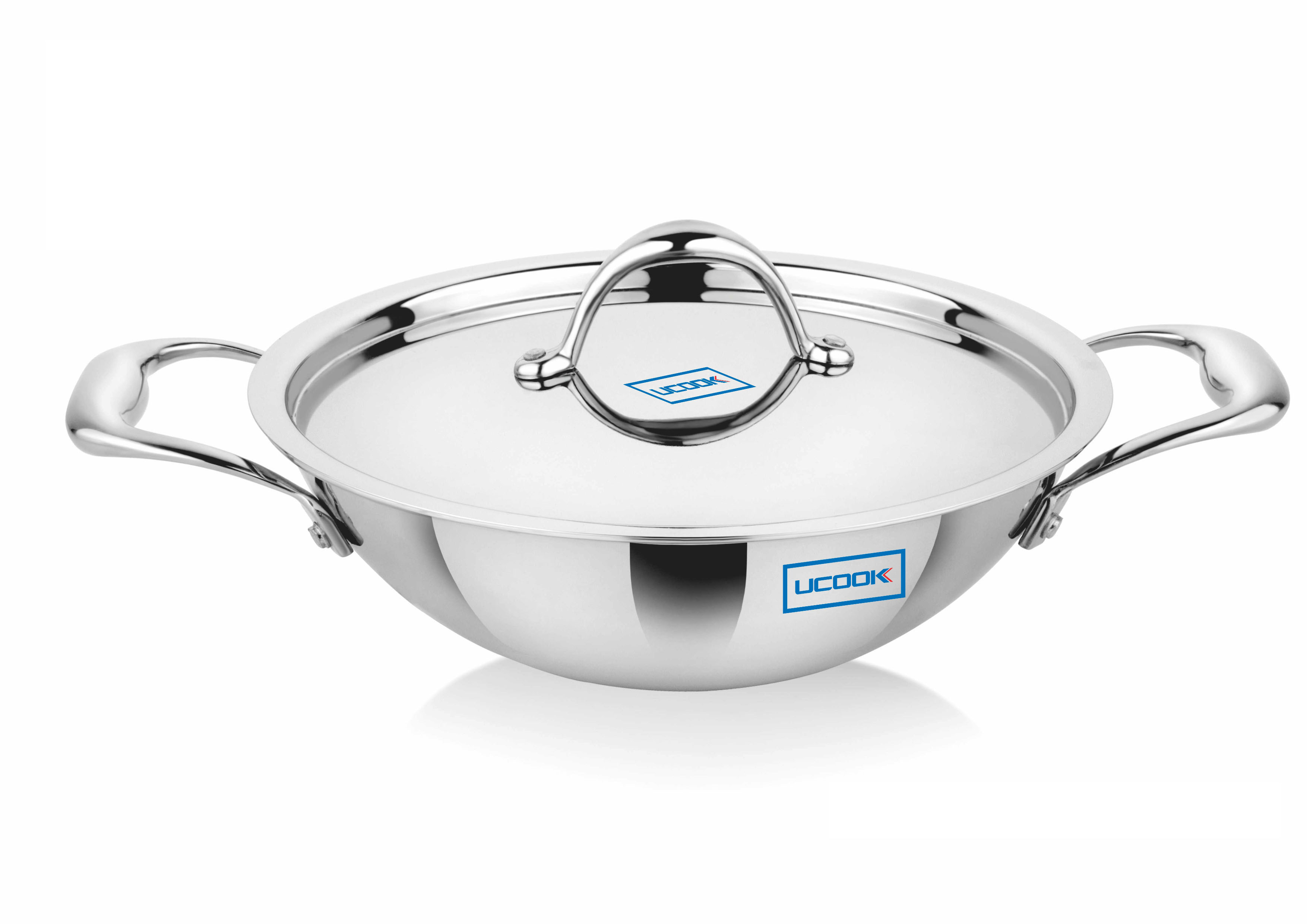Cookware Premium- UCOOK SS Triply Kadhai  Induction Compatible with Lid 240 mm / 3 Litre