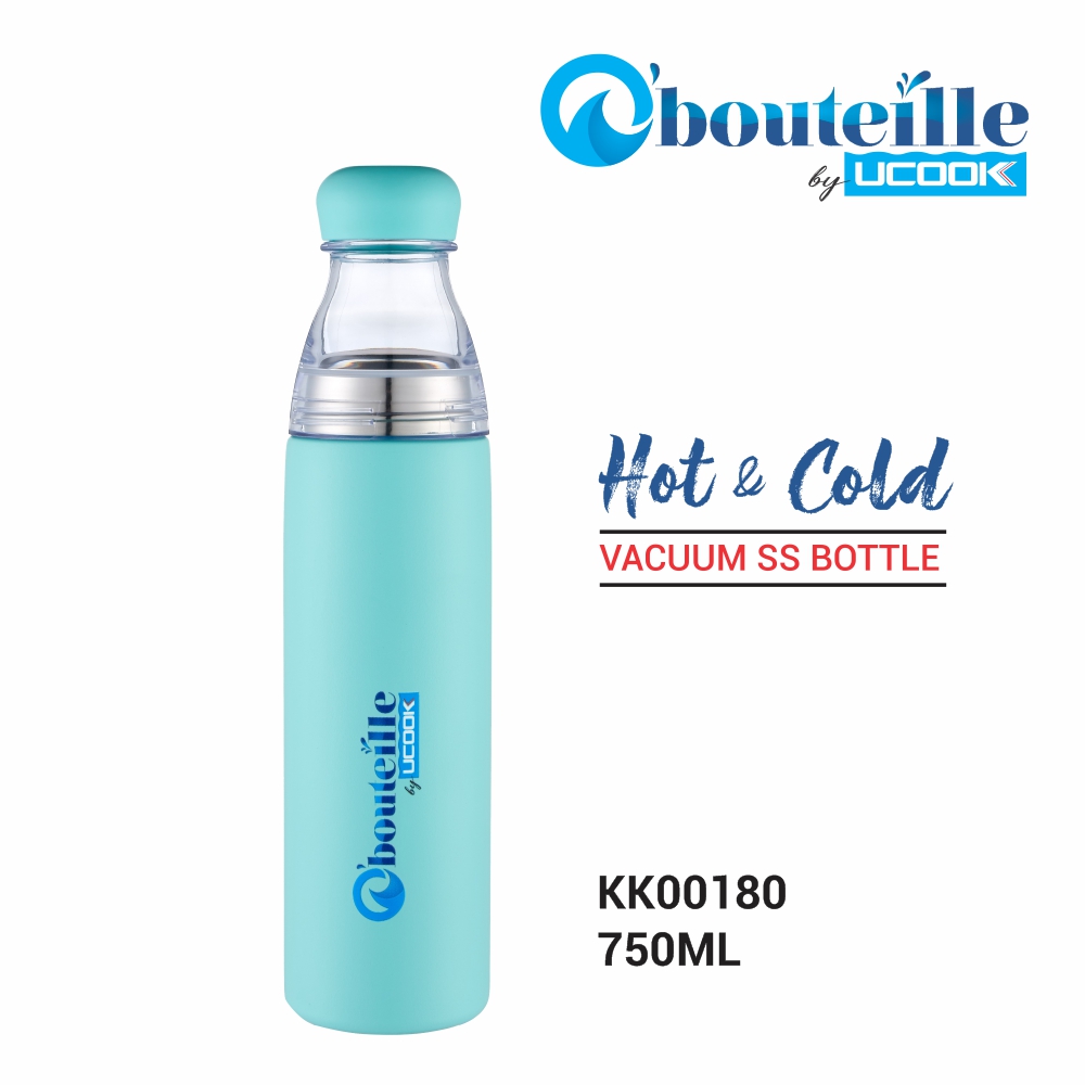 O'bouteille Vacuum Flask with Detachable Glass Cap Mint Color, 750 ml