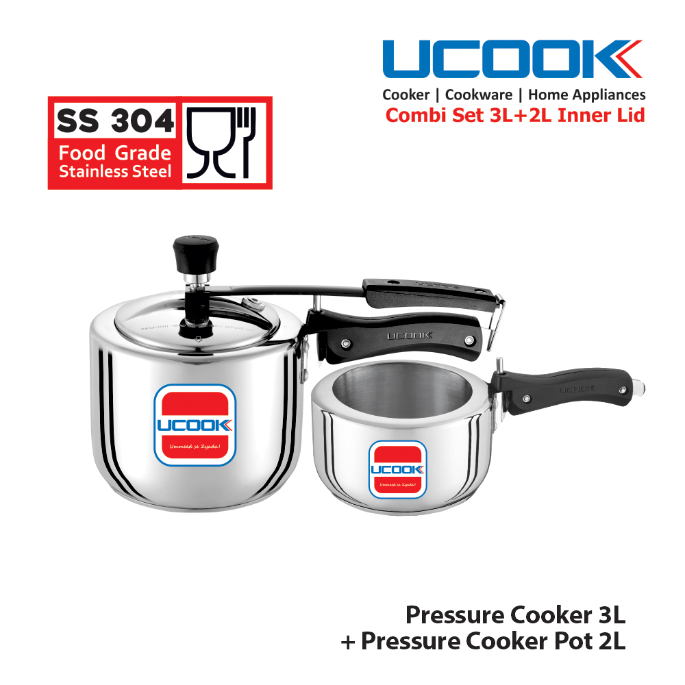 UCOOK Stainless Steel Sandwich Bottom Innerlid Combo Pressure Cooker (3L+2L)