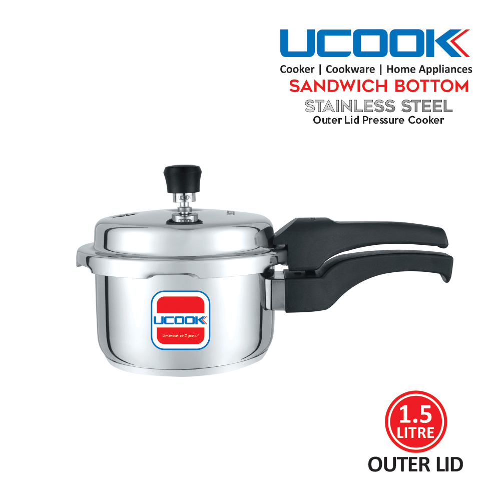UCOOK Stainless Steel Sandwich Bottom Outerlid Pressure Cooker 1.5 Litre