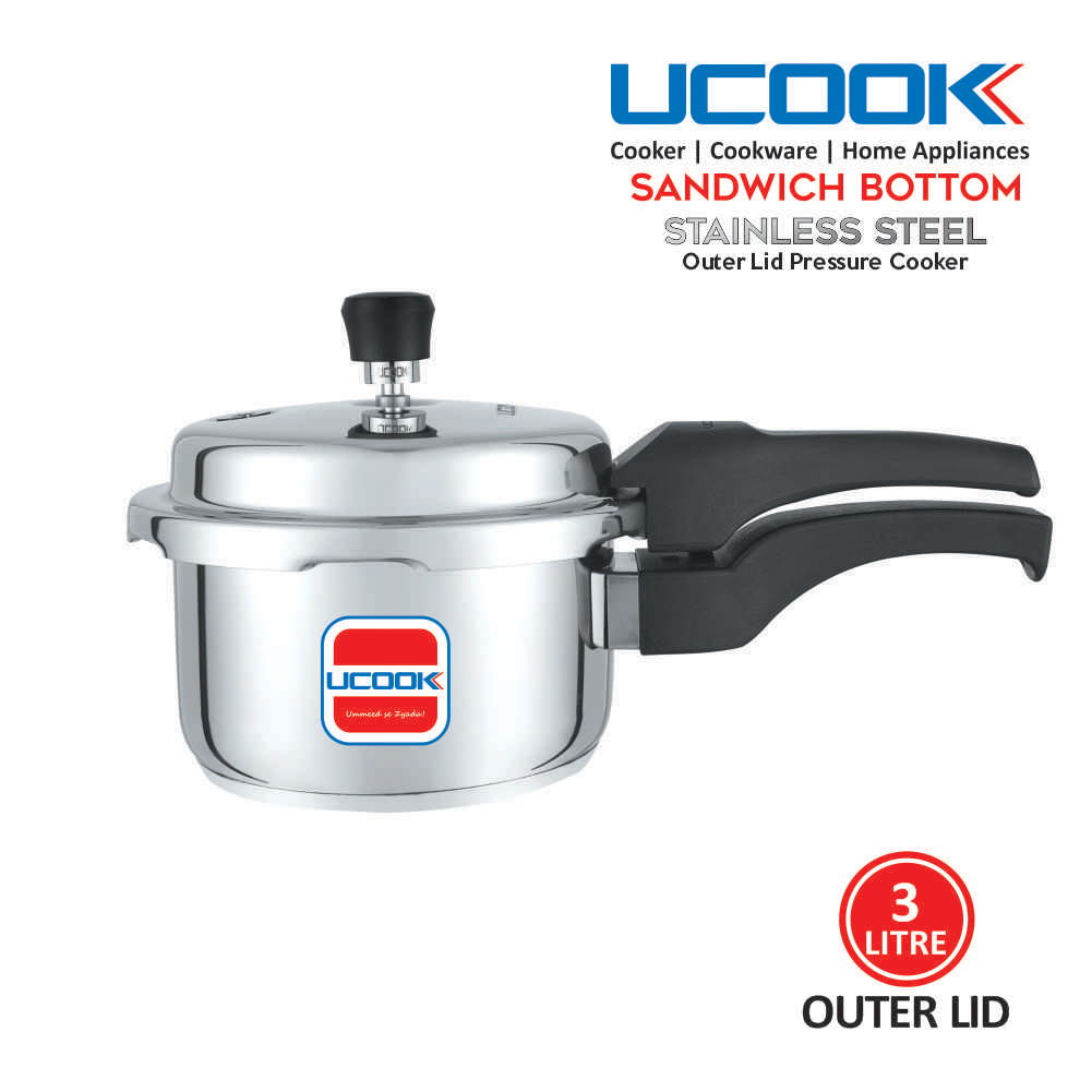 UCOOK Stainless Steel Sandwich Bottom Outerlid Pressure Cooker 3 Litre