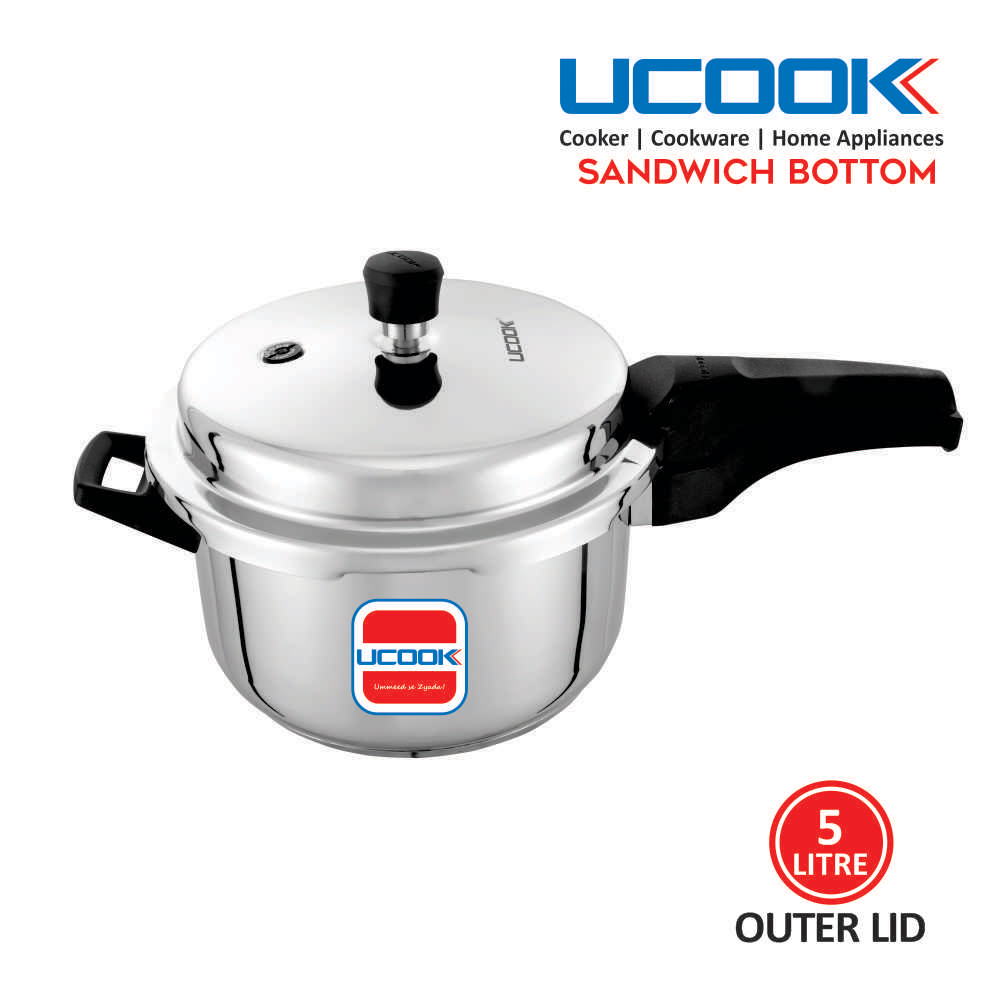 UCOOK Stainless Steel Sandwich Bottom Outerlid Pressure Cooker 5 Litre	