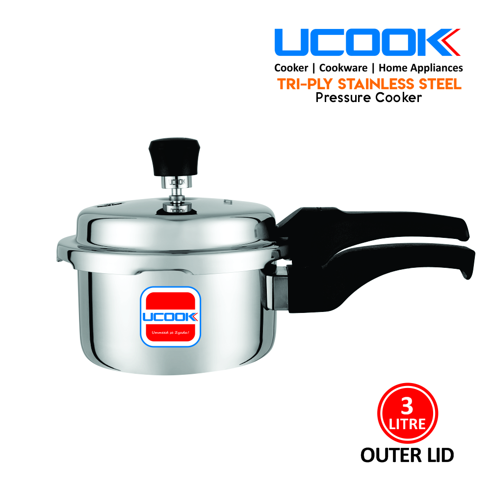 UCOOK Triply Stainless Steel Outerlid Pressure Cooker 3 Litre	