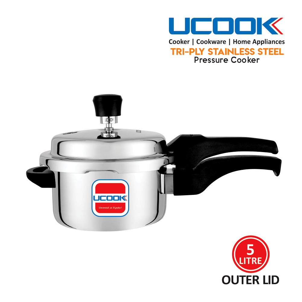 UCOOK Triply Stainless Steel Outerlid Pressure Cooker 5 Litre	
